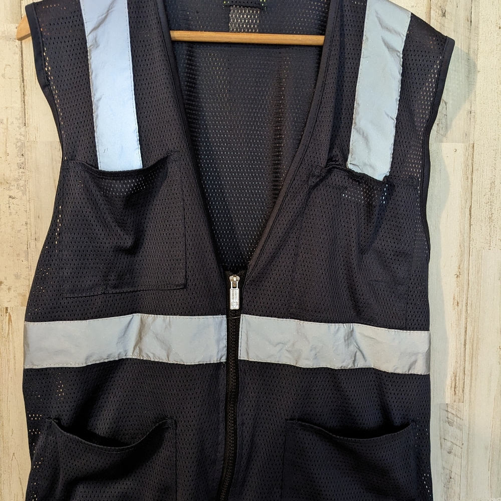 Safety First  Vest High Visibility Reflective Blue And Silver Half Zip Size M